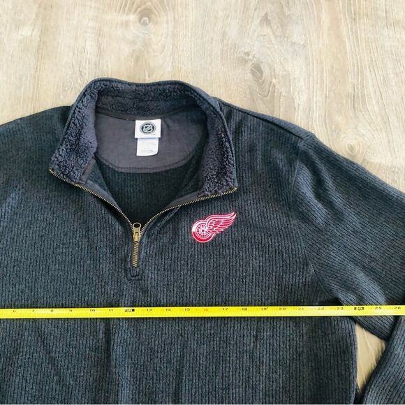 Detroit Red Wings NHL Hockey 1/4 Zip Long Sleeve Gray Thermal Sweater Mens XL - Picture 9 of 10